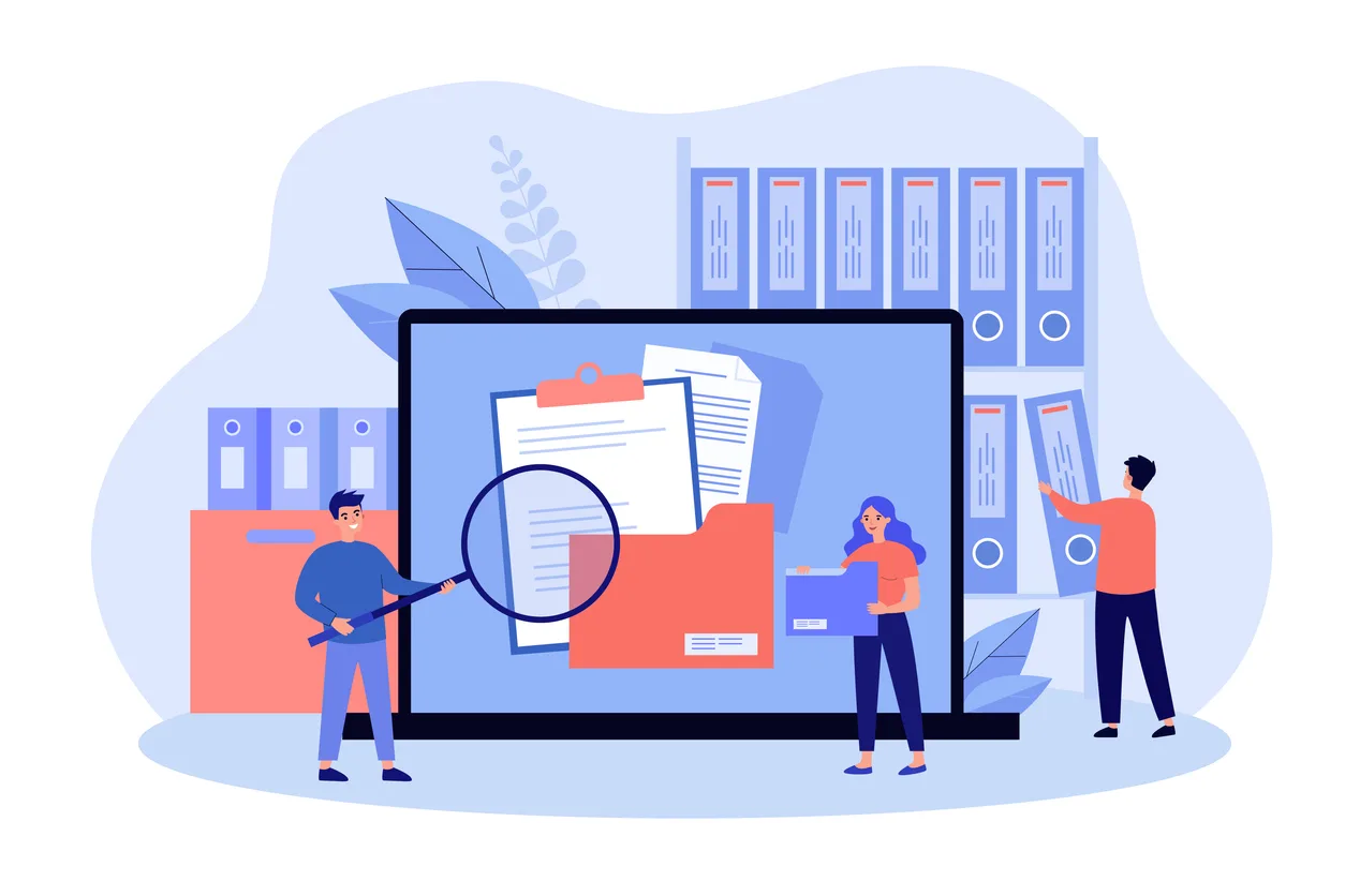 People taking documents from shelves