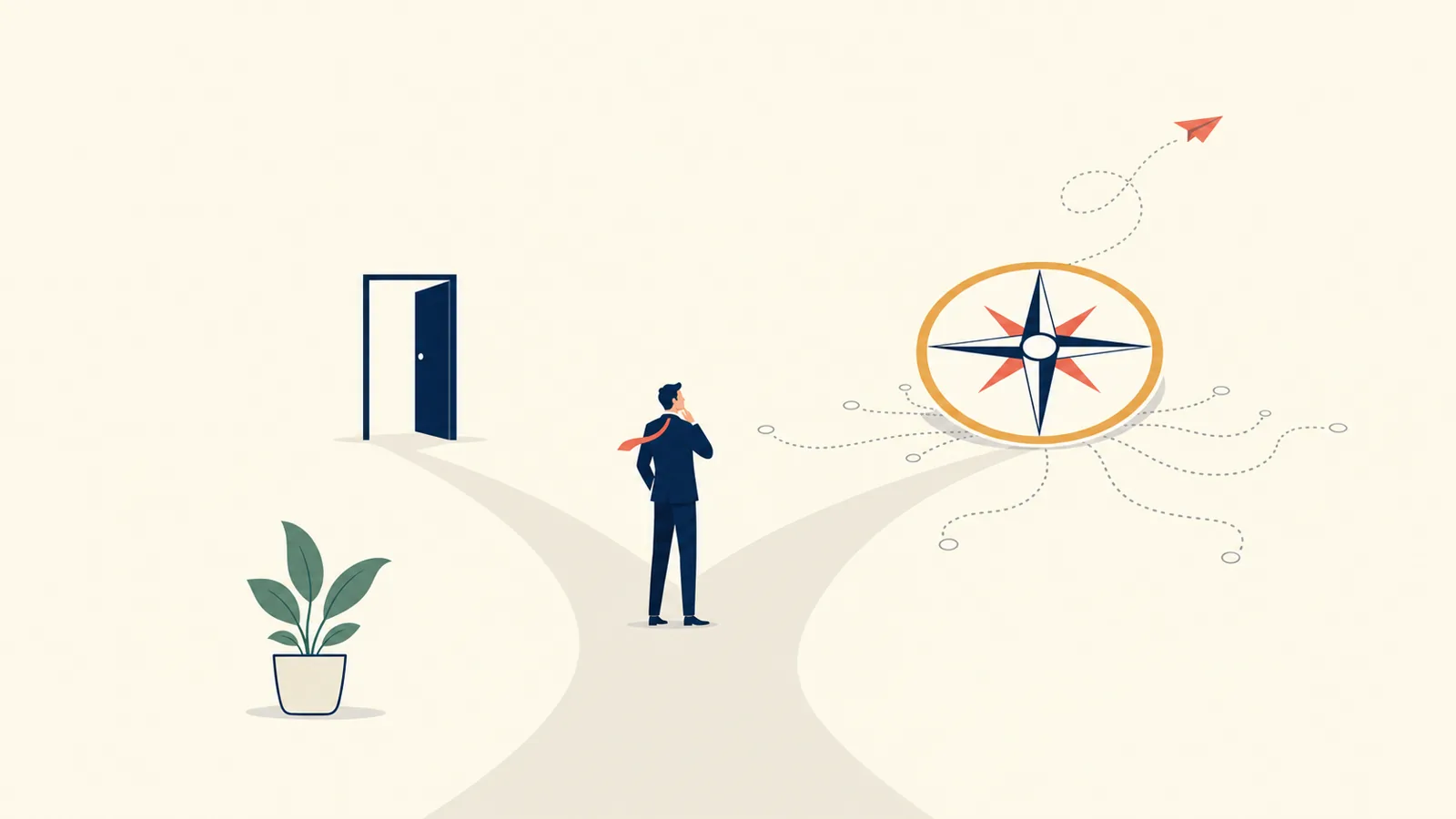 Editorial illustration of a board weighing two paths for hiring a senior executive in Mexico